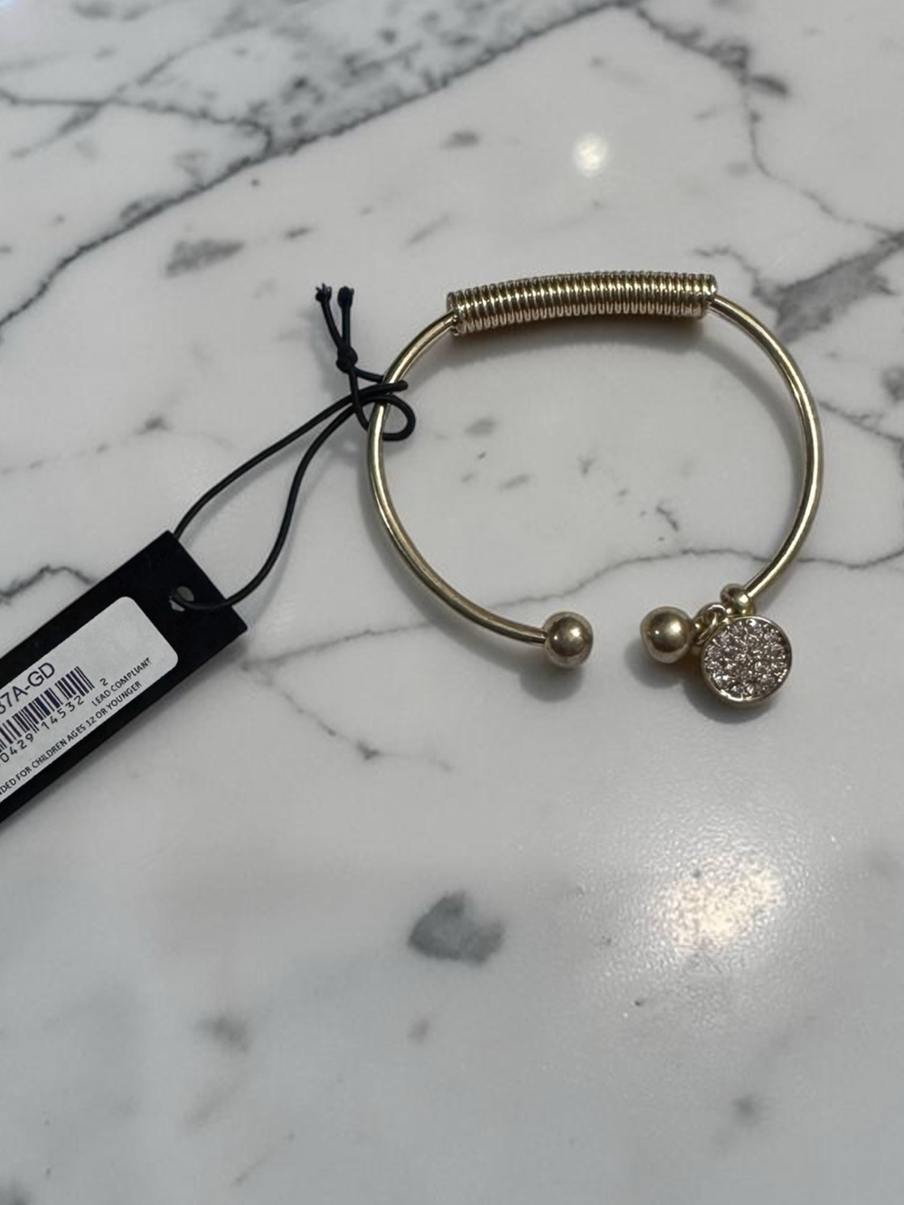 Gold Coil‑Detail Open Bracelet NWT | Textured Charm Accent | Adjustable Fashion